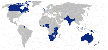 ngiliz Milletler Topluluu'na ye lkeler haritada mavi renk ile gsterilmilerdir